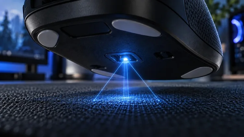 Sensor and underside of the gaming mouse